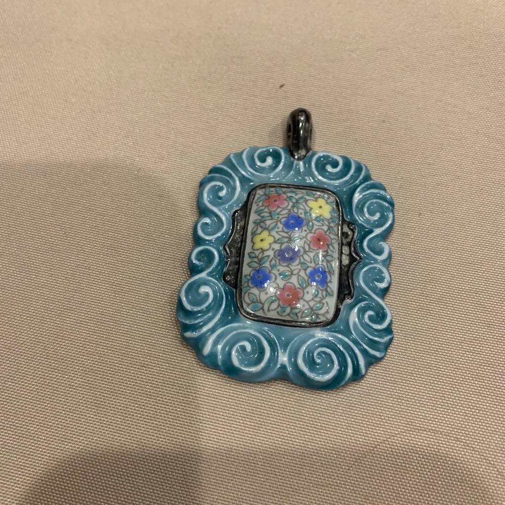 Handmade Ceramic Pendant 2” x 1 1/2” Made in Germany